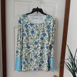 Lands' End Blue Floral Women's Blouse